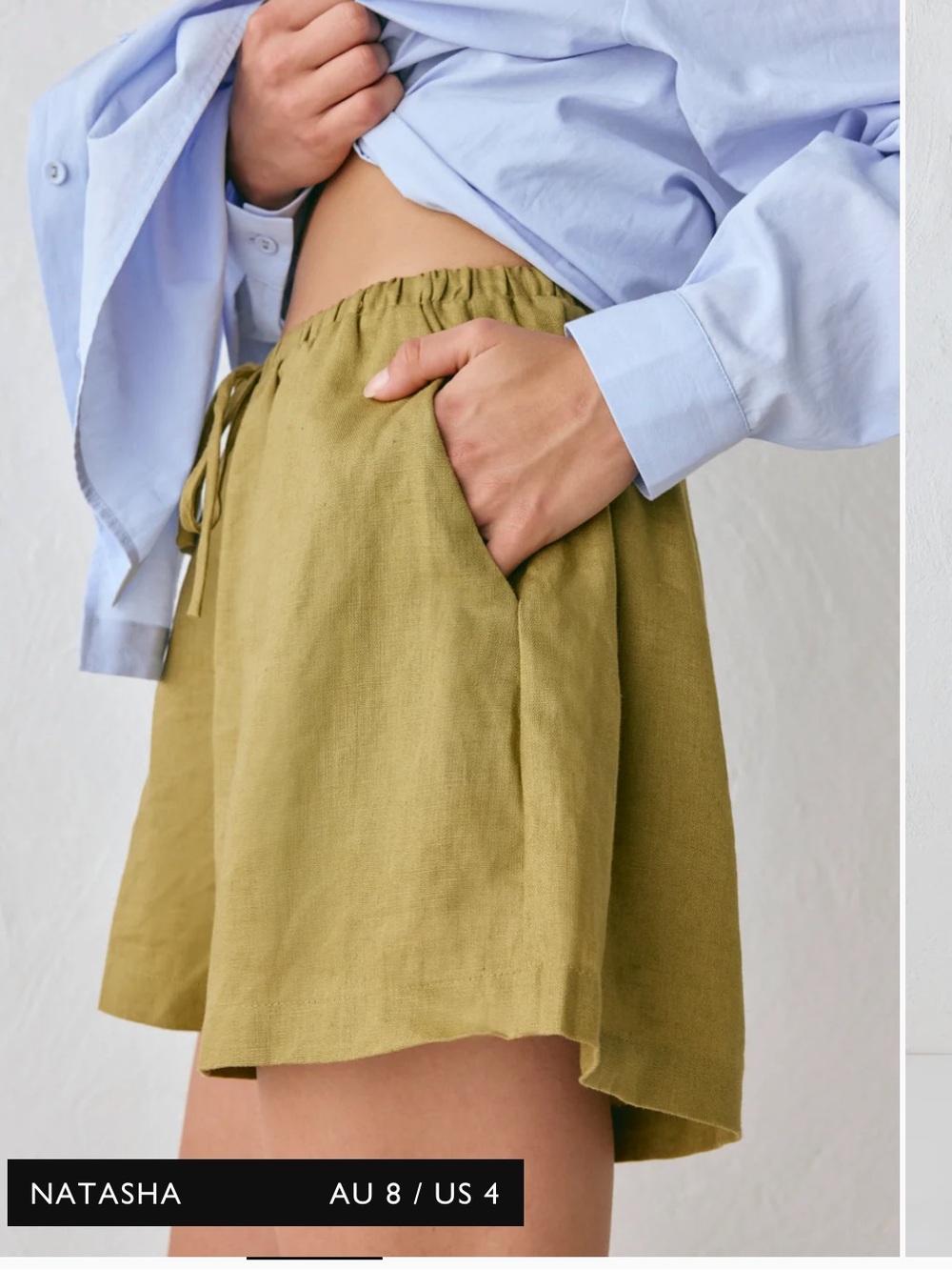 NWT • Nettie linen shorts in olive - Picture 2 of 12